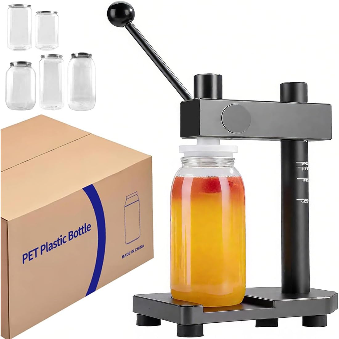 Machine à Sceller Canettes Manuelle pour Boissons en Plastique Et Aluminium Commercial.Contenants 250-700 ML,pour Sceller Jus Bière Sodas Café Lait Thé Comprend 100 Bouteilles en Pet Black