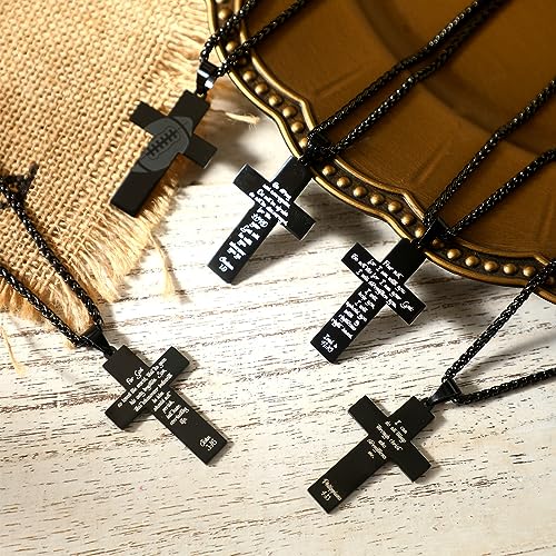 12 Pcs Football Cross Necklace for Men Stainless Steel Bible Verse Pendant with 24 Inch Chain Football Team Gifts Football Necklaces for Team First Communion Baptism Religious Sports Gift4