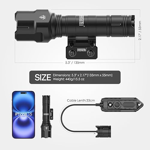 Vista 26 de Feyachi Rifle Light 1200LM 22500Candela WL25 Tactical AR linterna LED luz al aire libre con interruptor de presión y montaje en riel Picatinny, 3