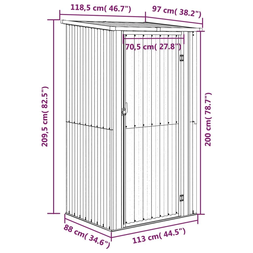Gartenhaus aus verzinktem Stahl 118,5x97x209,5 cm, Geräteschuppen mit Pultdach, abschließbarer Gartenschrank für Werkzeuge, wetterfest