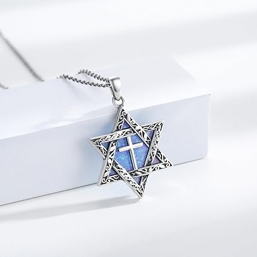 Miniatura 2 de PERZAT Star of David Necklace 925 Sterling Silver Jewish Star of David Cross Pendant Religious Symbols Necklace Star of David Jewelry Gift for Women