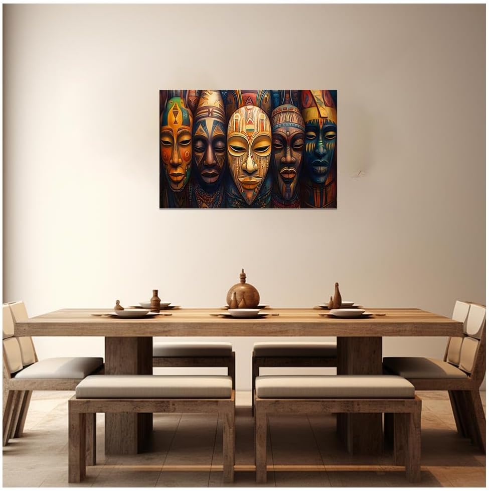 DOARTDO African Tribal Mask Canvas Wall Art Traditional Tribal Ethnic Pictures African Masks Wall Decor Vintage African American Artwork Prints for Home Decor Framed (Brown, (12.00" x 18.00"))