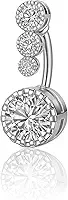 Piercing para Umbigo na cor Prata com Cristais Zircônia, Aço cirúrgico Design Elegante Graduado, 4 Pedras Linda, Joia Corporal