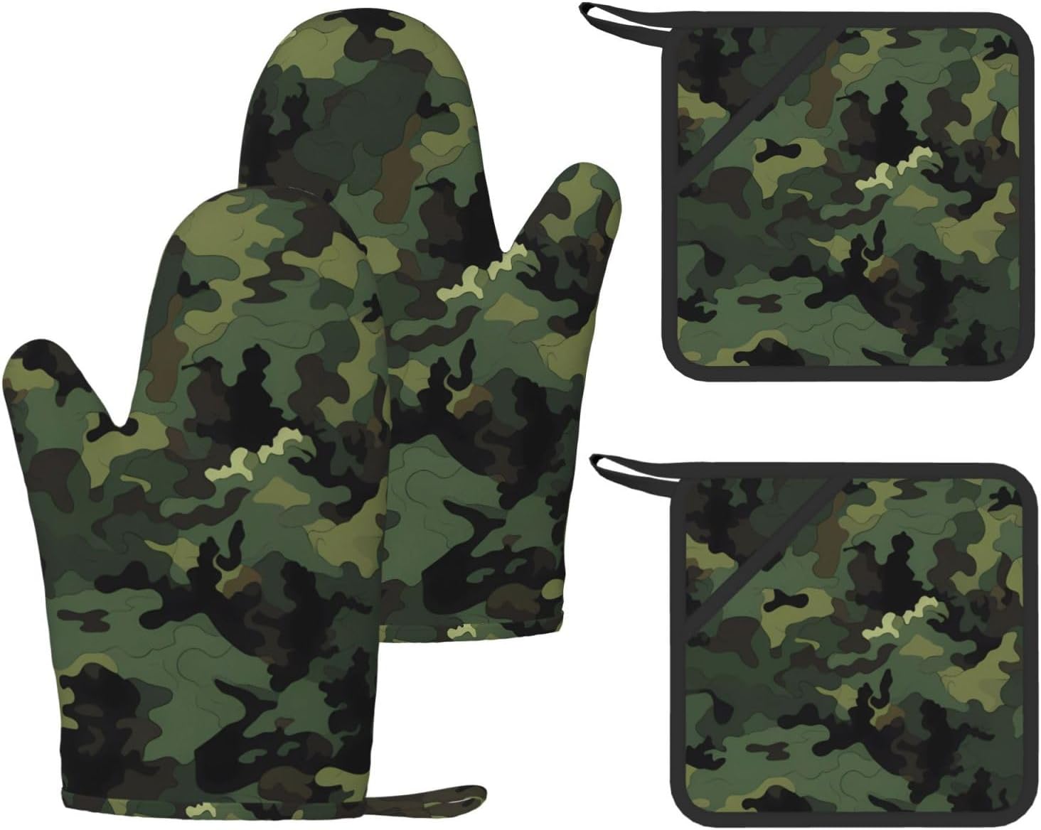 Camouflage Pattern 4pcs Oven Mitts and Pot Holders Sets for Kitchen, Silicone Oven Gloves Non-Slip Potholders Hot Pads for Baking Cooking