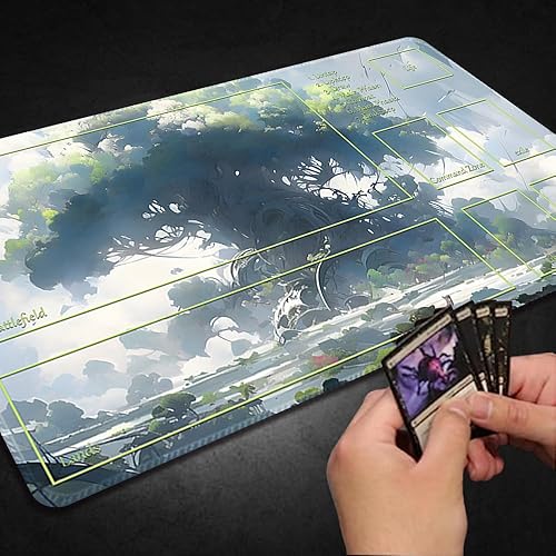 Miniatura 19 de Tapete de juego MTG cosido de alta calidad con zonas y parte trasera de goma antideslizante, tapete de juego TCG para MTG y otros juegos de cartas