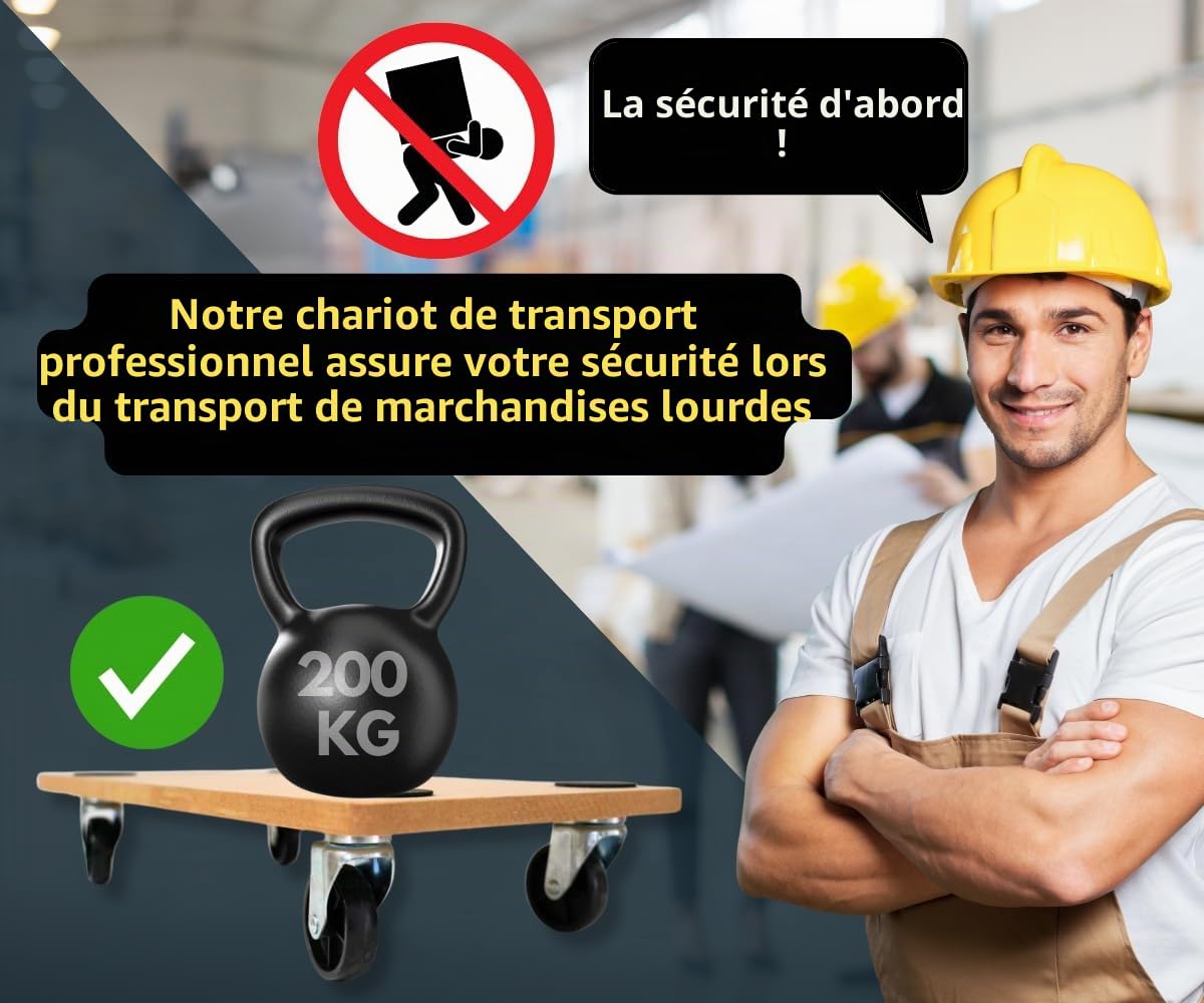 PROREGAL Mega Deal 4X Profi Plateau Roulant Hercules Charge Lourde 30x60cm Capacité de Charge 200kg 4 roulettes en Caoutchouc & poignée Panneau de Bois MDF pour Meuble, Plante & demenagement