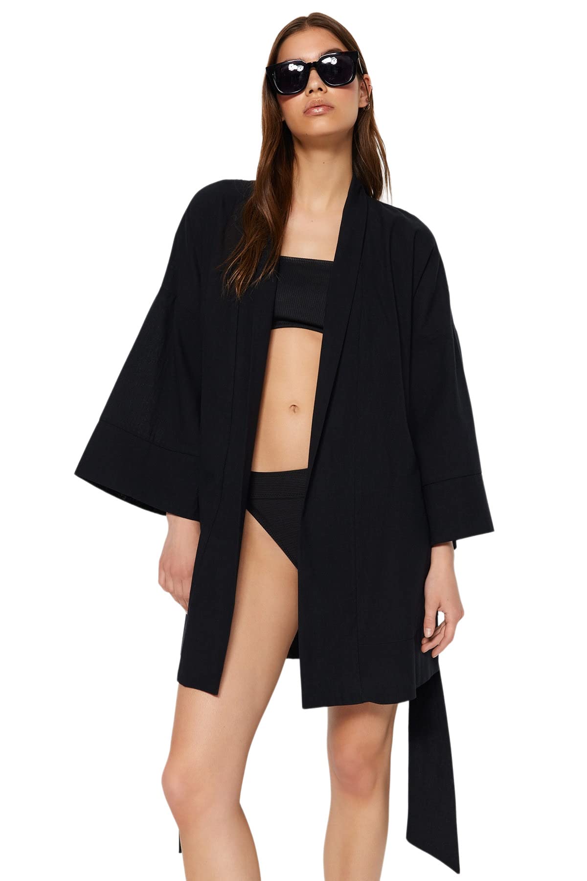 Trendyol Kimono & Caftán-Negro-Ajuste Regular Vestido para Mujer
