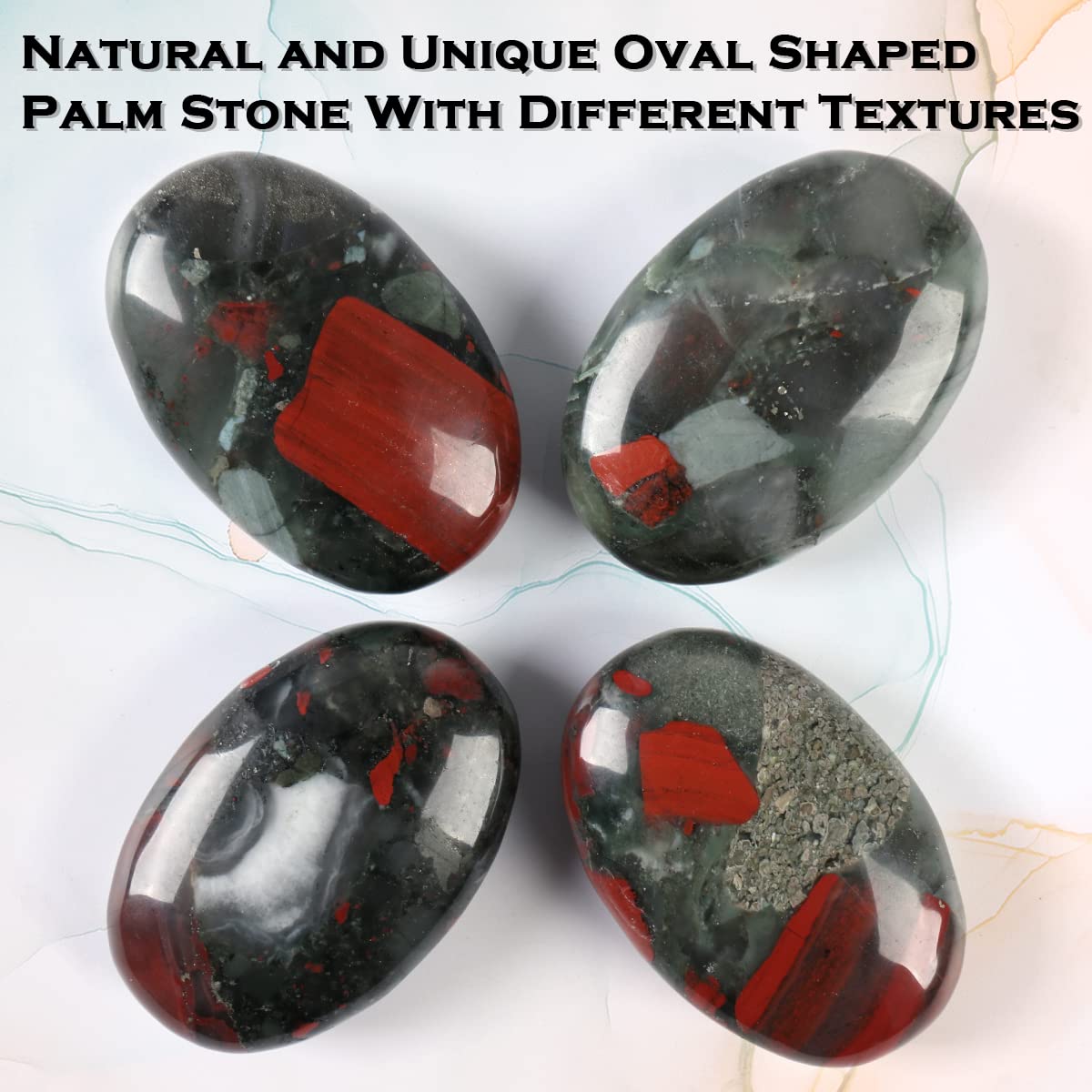 CASMON Africa Bloodstone Oval Palm Stones, Pocket Worry Stone for Anxiety Stress Relief Therapy, Natural Polished Energy Stone Healing Crystal (1PC)