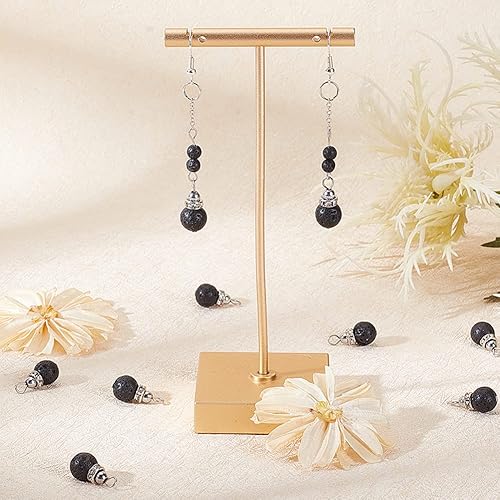 Miniatura 6 de OLYCRAFT 80 dijes de cuentas de lava natural de 8.5 a 0.354 in, cuentas redondas de lava volcánica, cuentas de chakras negras sin teñir con