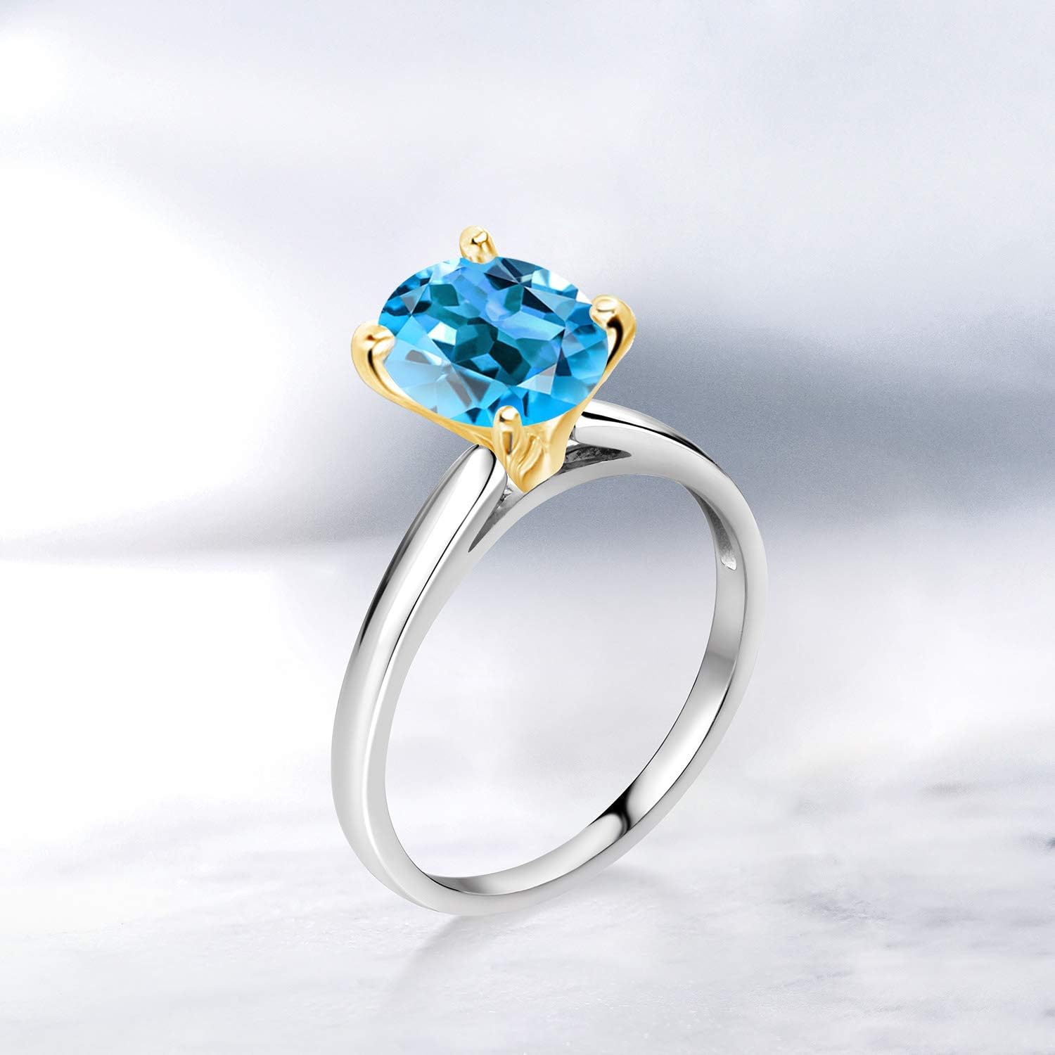 Gem Stone King 2.25 Ct Oval Swiss Blue Topaz 10K White and Yellow Gold Ring Ring - Image 4