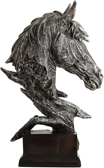 Hosoncovy Horse Head Figurine Statue Home Decoration Resin Sculpture Home Figurine Gift Ornament for Living Room Desktop Office Study Room Bedroom Coffee Shop Bar (Silver)
