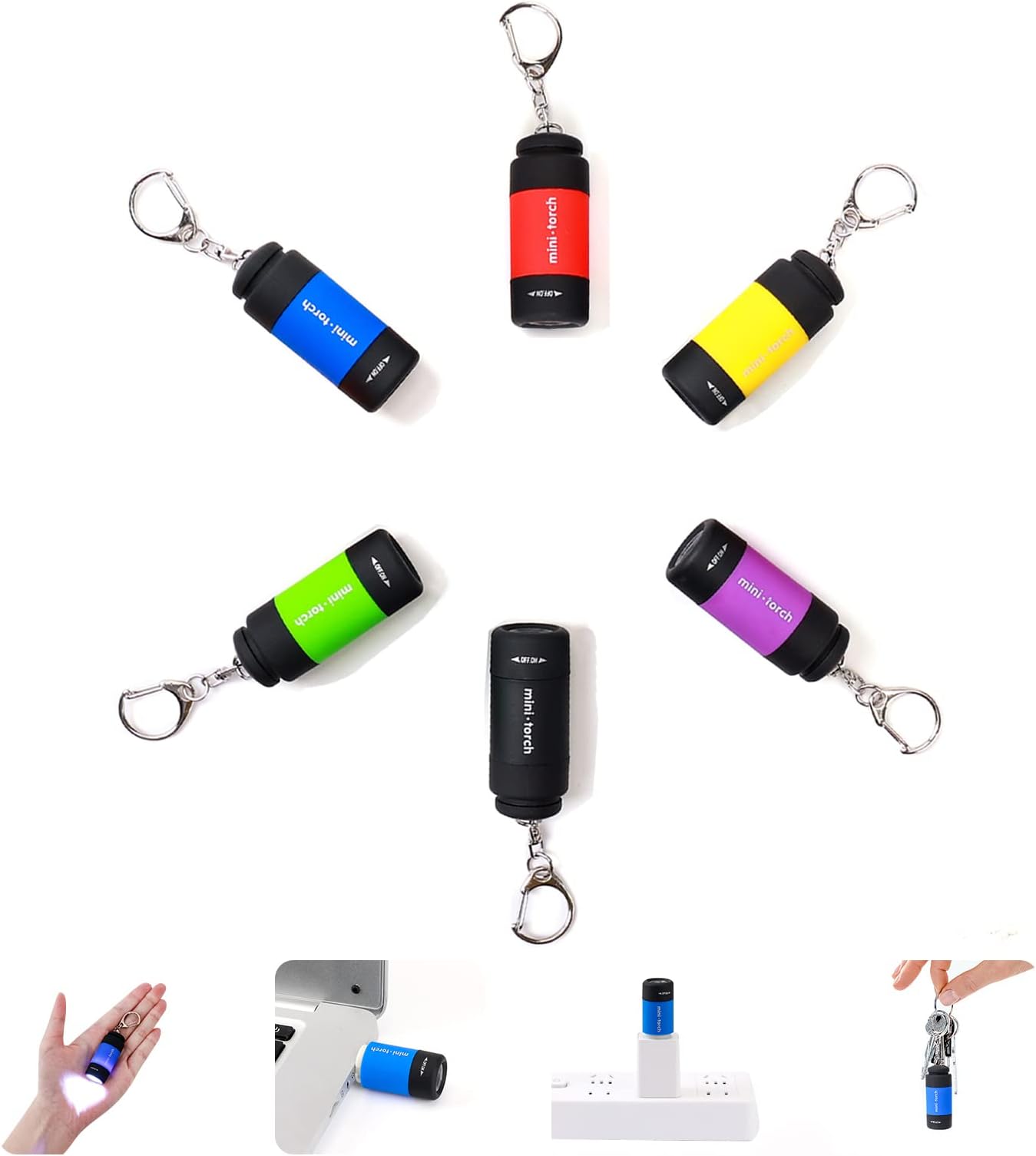 TileonMini Keychain Light,USB Rechargeable Keychain Flashlights 6pcs Waterproof Small Flashlights for Emergency LED Tiny Flashlight Colorful Gift for Kids Students Family(6 Color)