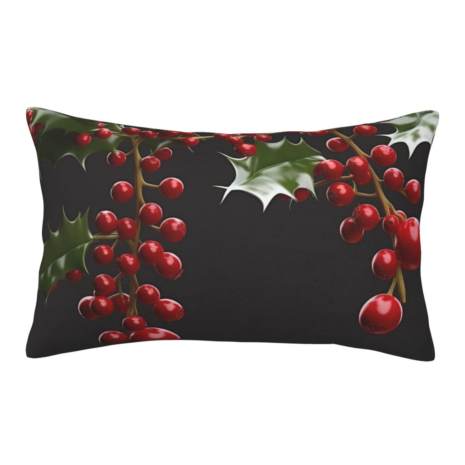 Velvet Pillowcases 20"x30" Ultra Soft Breathable Pillow Cases, Luxury Fuzzy Throw Pillow Covers with Zipper, Holly Berry Branches Pillow Shams All Seasons Decorative Cushion Cases for Couch