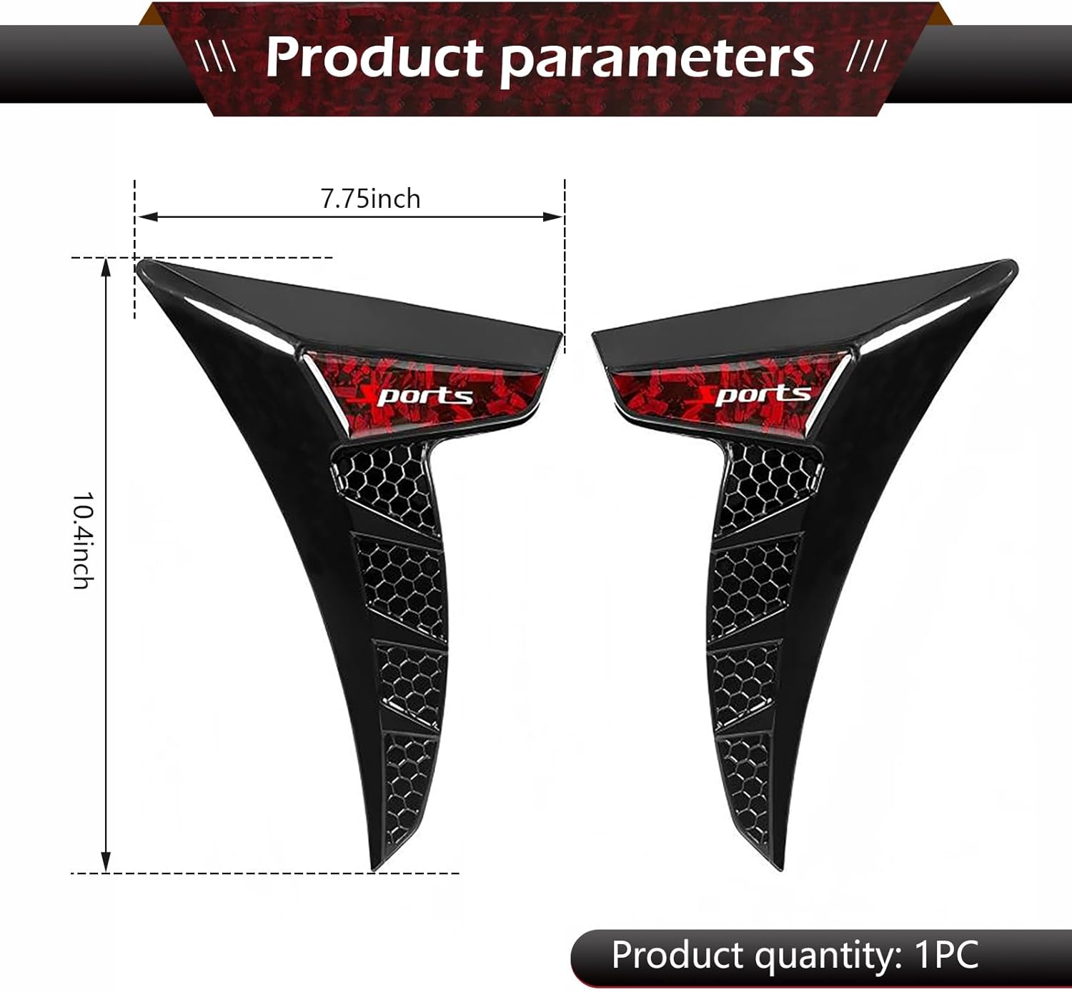 2 PCS Car Fender Side Vents, TPU Shark Gill Side Air Flow Hole Grille with Sports Logo, Cool Personality Fender Vent Trim Covers, Self-Adhesive Spoiler Exterior Decorations for Cars (Red)