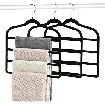 Pack of 3 Trouser Hangers Space-saving Multiple Trouser Hangers Non-Slip Trousers Hangers Space-saving Made of Velvet for Trousers Jeans Scarves Towels Skirts Ties Belts Garments Black