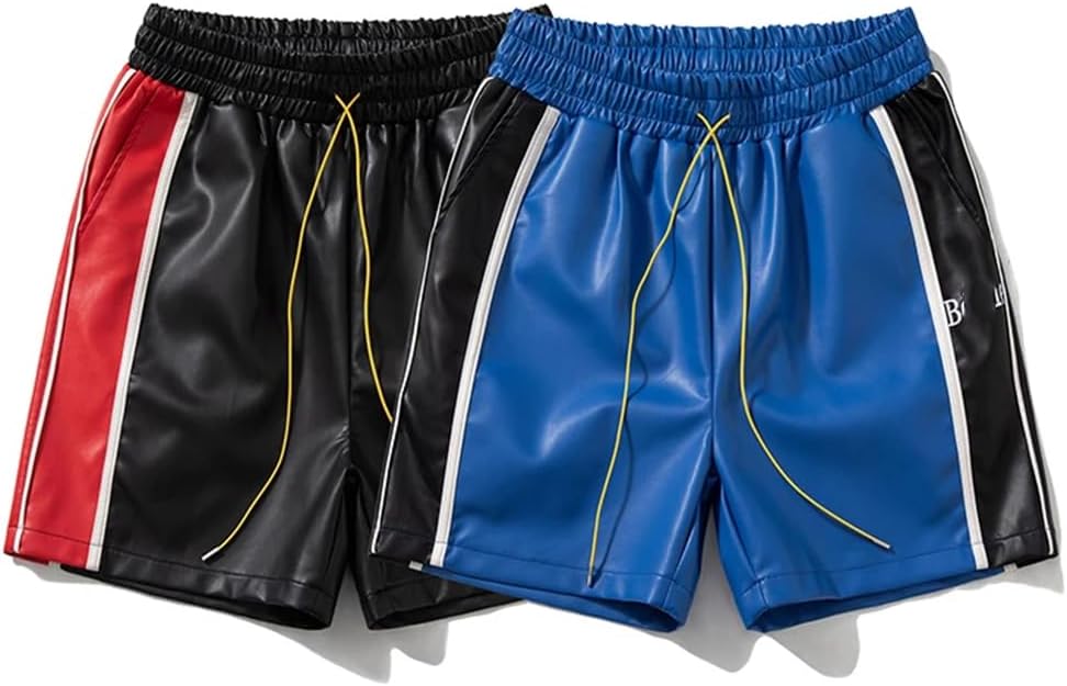 Men Leather Board Shorts Pockets Women Yellow Drawstring Beach Short Pant Breeches