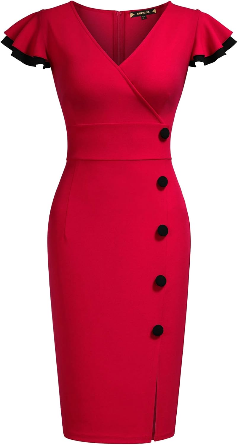 Miusol Women's Navy Style Deep-V Neck Vintage Evening Pencil Dress - Image 5