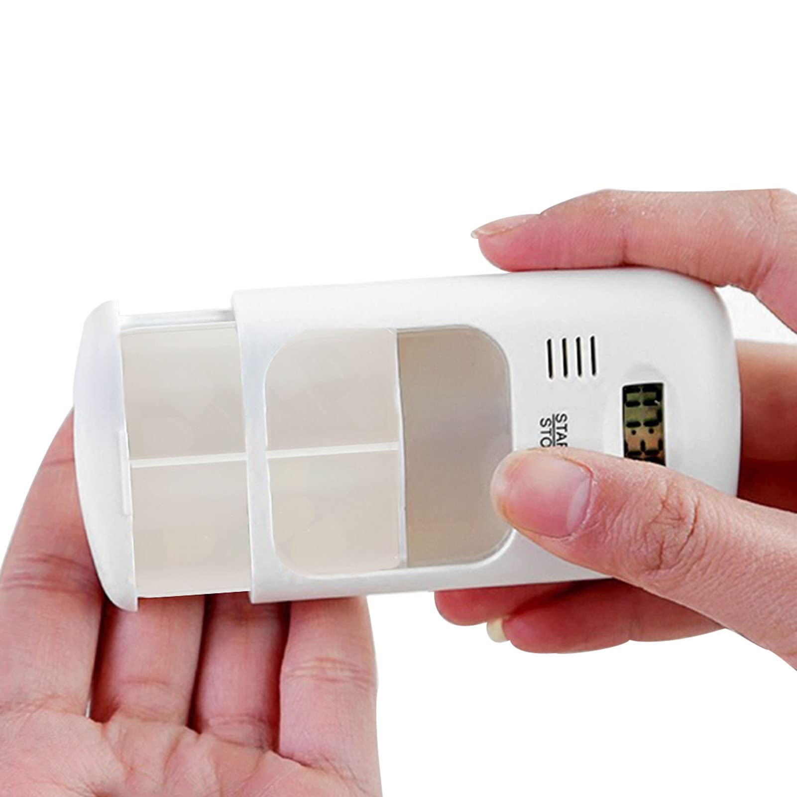 Organizer per pillole con promemoria allarme, dispenser di farmaci promemoria pillole, scatola per pillole a doppia camera con allarme porta carte trasparente 0,7 LCD per anziani