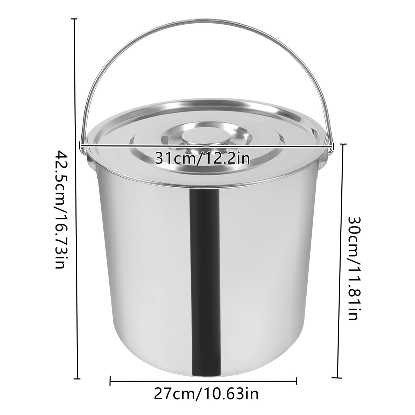THEGA 20 L Extra Dicker Edelstahl -Fass, Großer Stock Topf Mit Deckel, Eimer Wasserspeicher Mit Deckel Eimer Küche Lebensmittel Eimer Milk Eimer Edelstahl -Isolierung Eimer Eimer