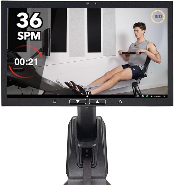 Aviron Strong Series Rower: 22 HD Touchscreen, Dual Air & Magnetic Resistance up to 100 lbs. Game-Based Workouts, Streaming, Compact Design, Black