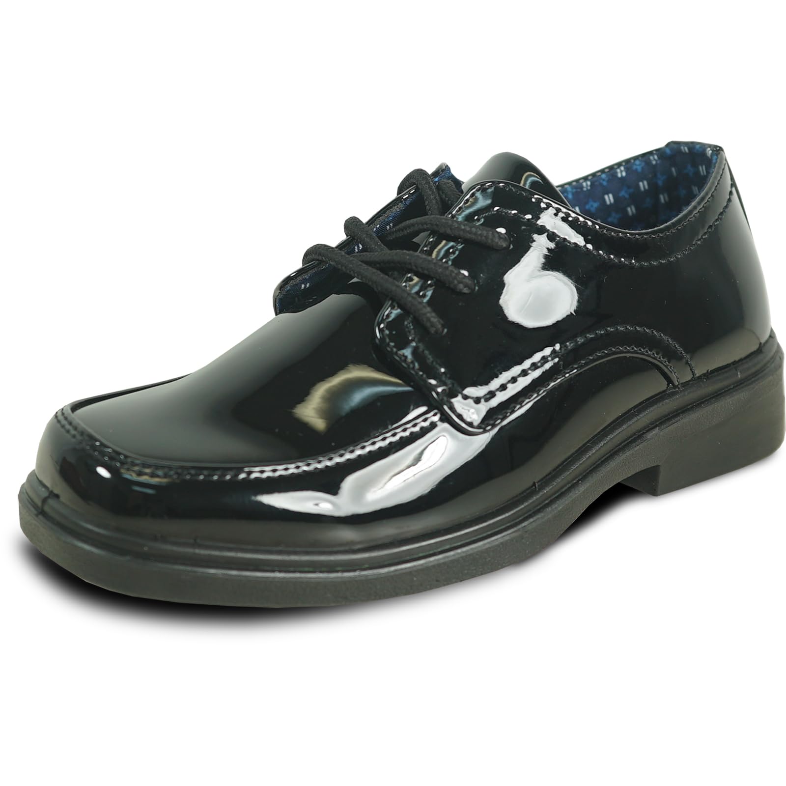 bravo! Boy Classic Slip-on Loafer and Lace-up Oxford William Kid Dress Shoe School Uniform with Removable Insole and Square Toe Black Brown Black Patent