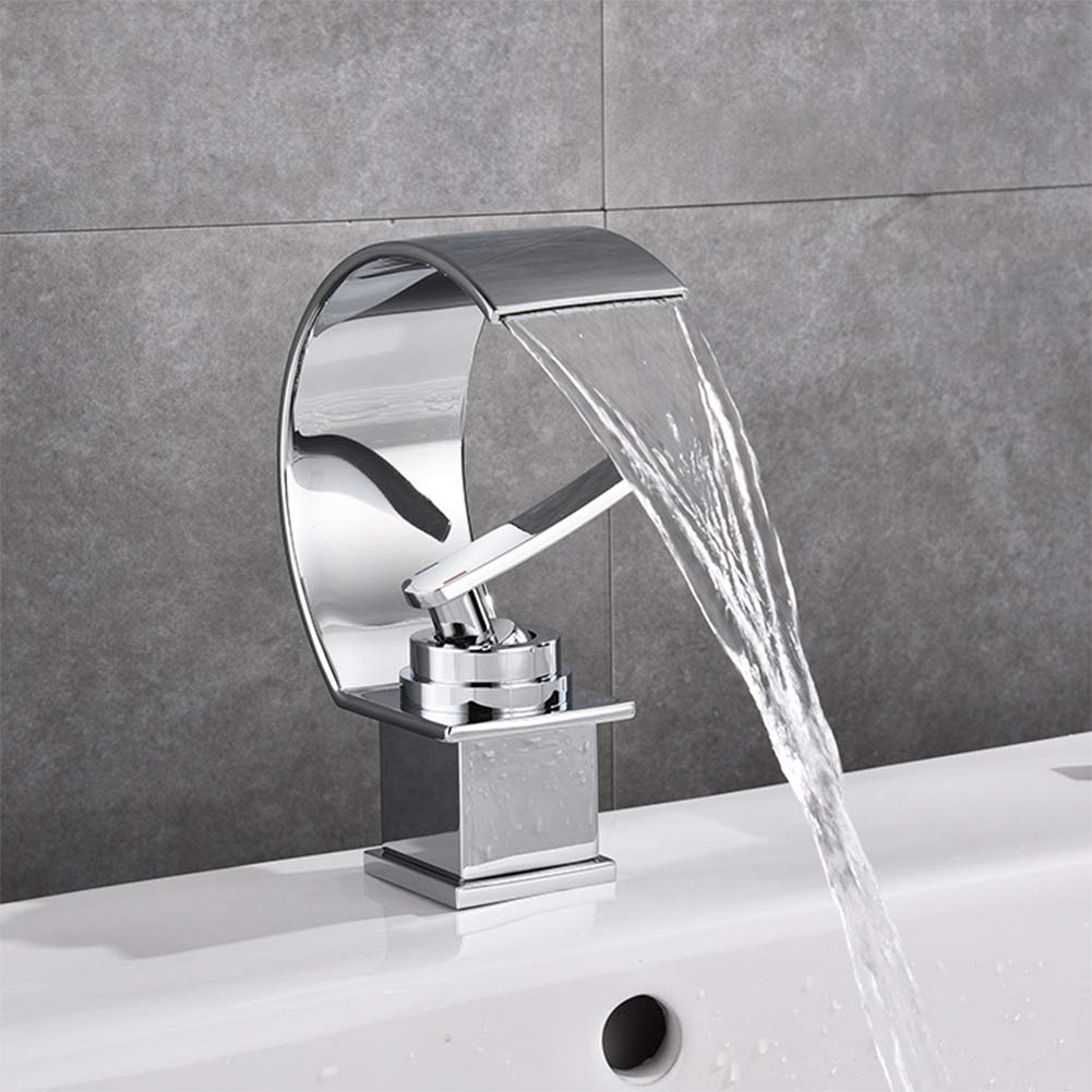 Grifo De Lavabo Cascada Monomando Negro - Latón, Válvula Cerámica, Altura 18 Cm, Estilo Moderno, Fácil Instalación