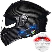 Bluetooth Modular Motorcycle Helmets with Tail Lights, DOT Approved Flip Up Full Face Dual Visor Motorcycle Helmet, with Dual Speakers and Microphone, for Adults Men Women ML