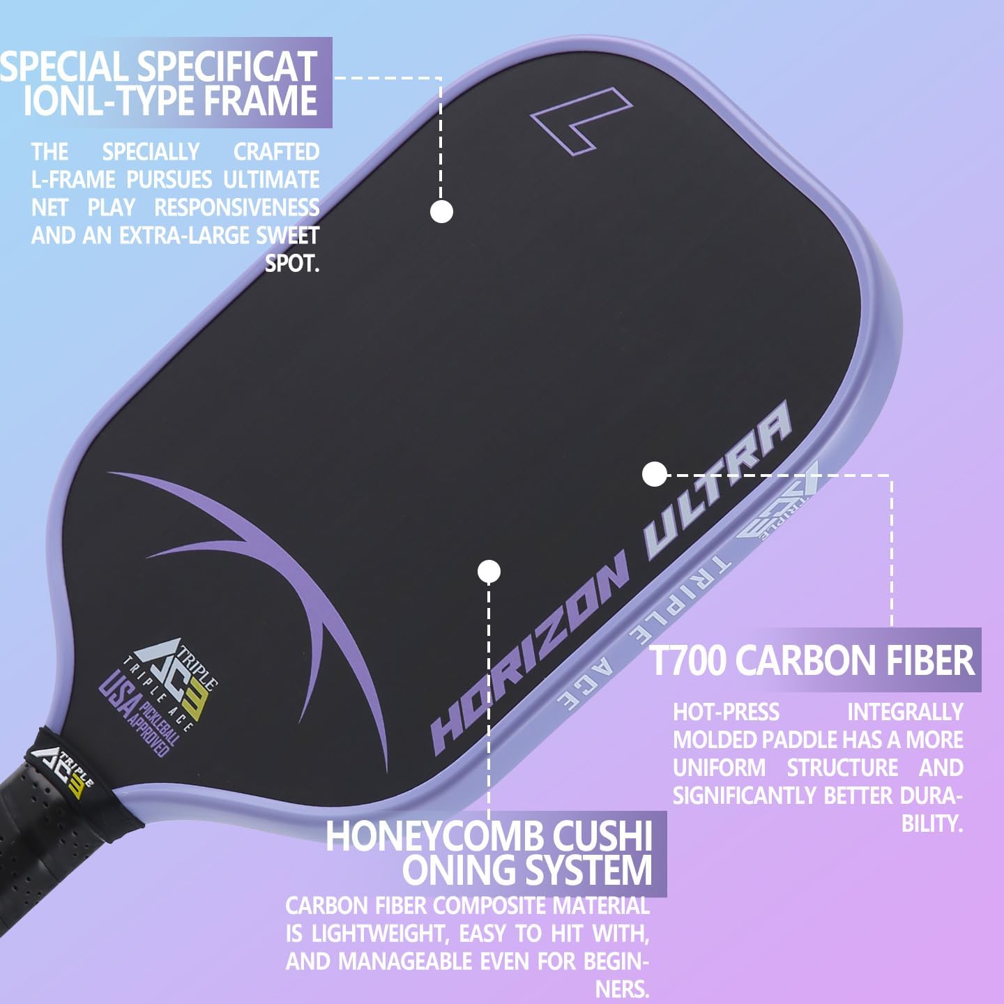 Triple Ace Professional Pickleball Paddle | USA Approved | T700 Carbon Fiber | 16mm Thick | Delivers Power, Spin & Control | with Paddle Cover | Designed for Intermediate & Advanced Players