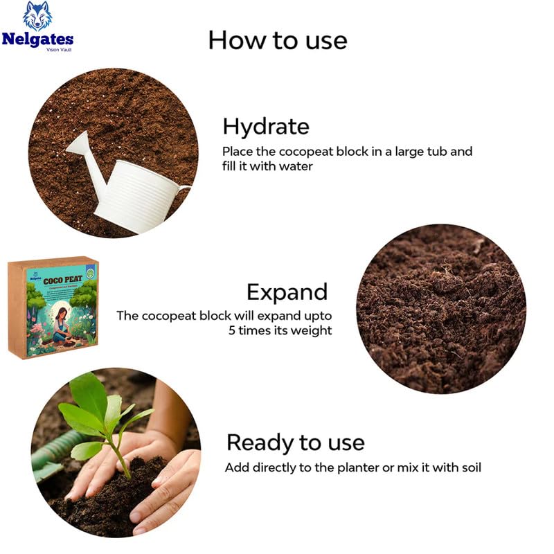 Image of Premium Coco Peat for Plants 5kg, cocopeat Brick Potting Soil Mix soilless for Home Gardening Terrace Gardening
