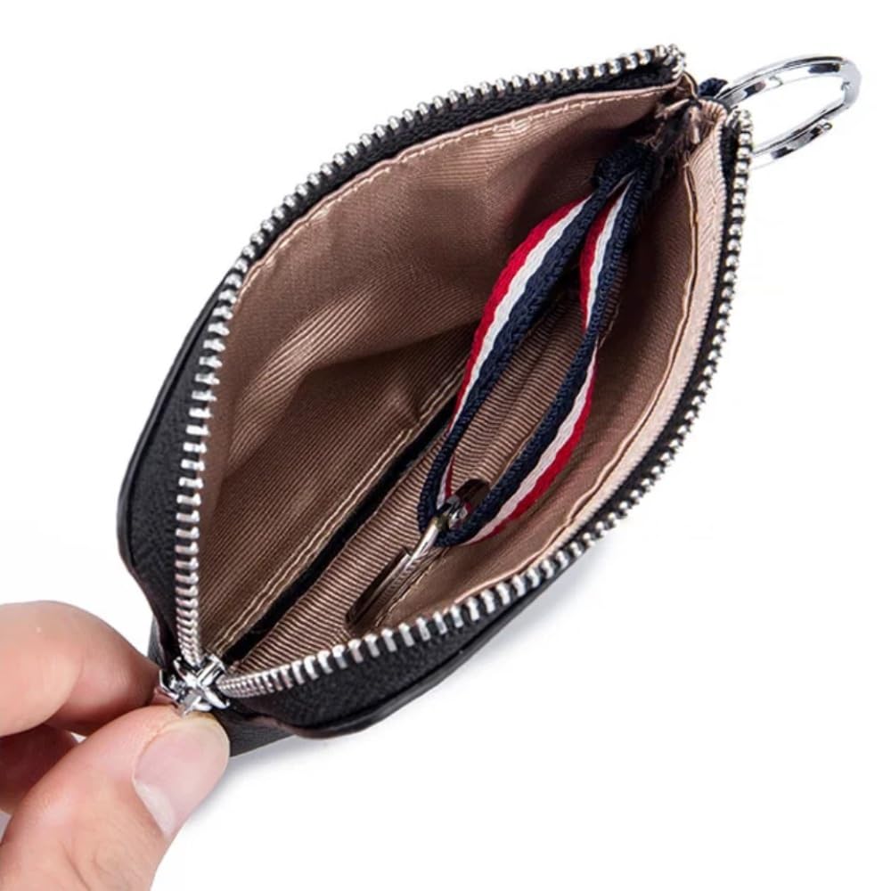 Zense - Porte-Monnaie en Cuir Noir avec Porte-clés ZA0011