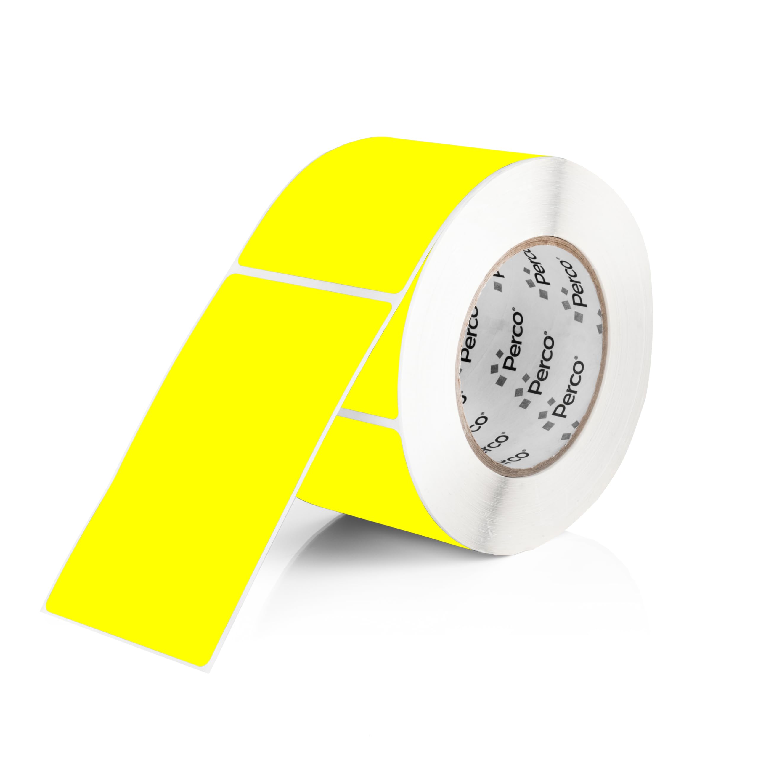 PercoFluorescent Yellow 3x5 Inch Rectangle Sticker Labels with Permanent Adhesive - 500 Labels per Roll - Vibrant Colors, Strong Adhesion - Made in USA