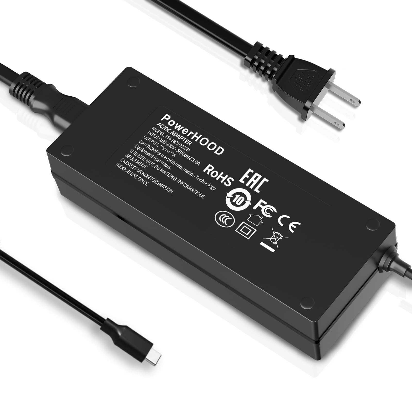 PowerHOOD 19V USB-C AC/DC Adapter Compatible with MALLRACE AX16PRO KAIGERR AX16 Pro AMD Ryzen 7 5825U 16.1" Gaming Laptop 19VDC 19volt 19.0 Volts USB