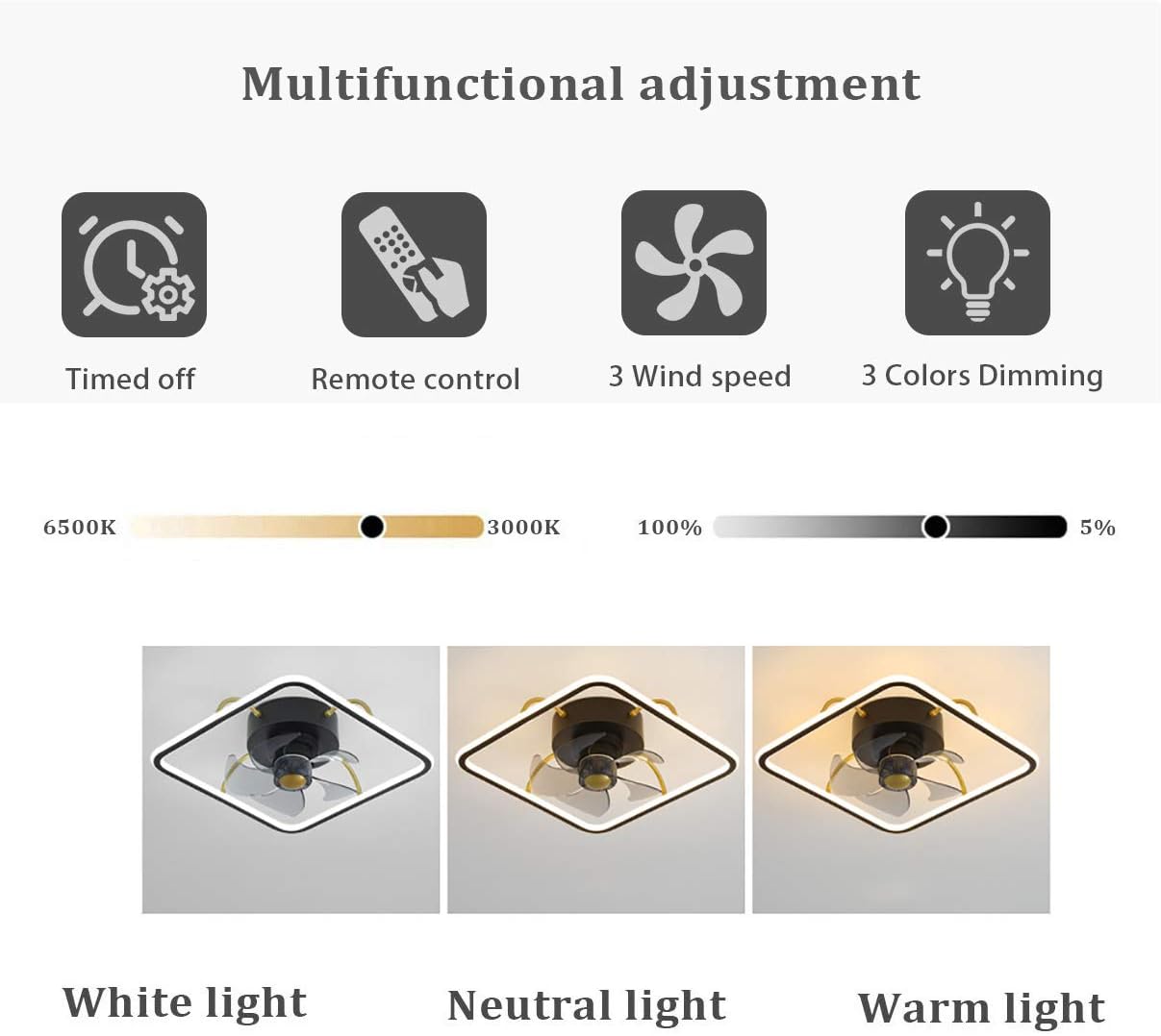 YUEGOO Bedroom Ceiling Fan with Led Light and Remote Control 3 Speeds with Timer Dimmable Fan Ceiling Light 45Cm Modern Living Room Quiet Ceiling Fan Light