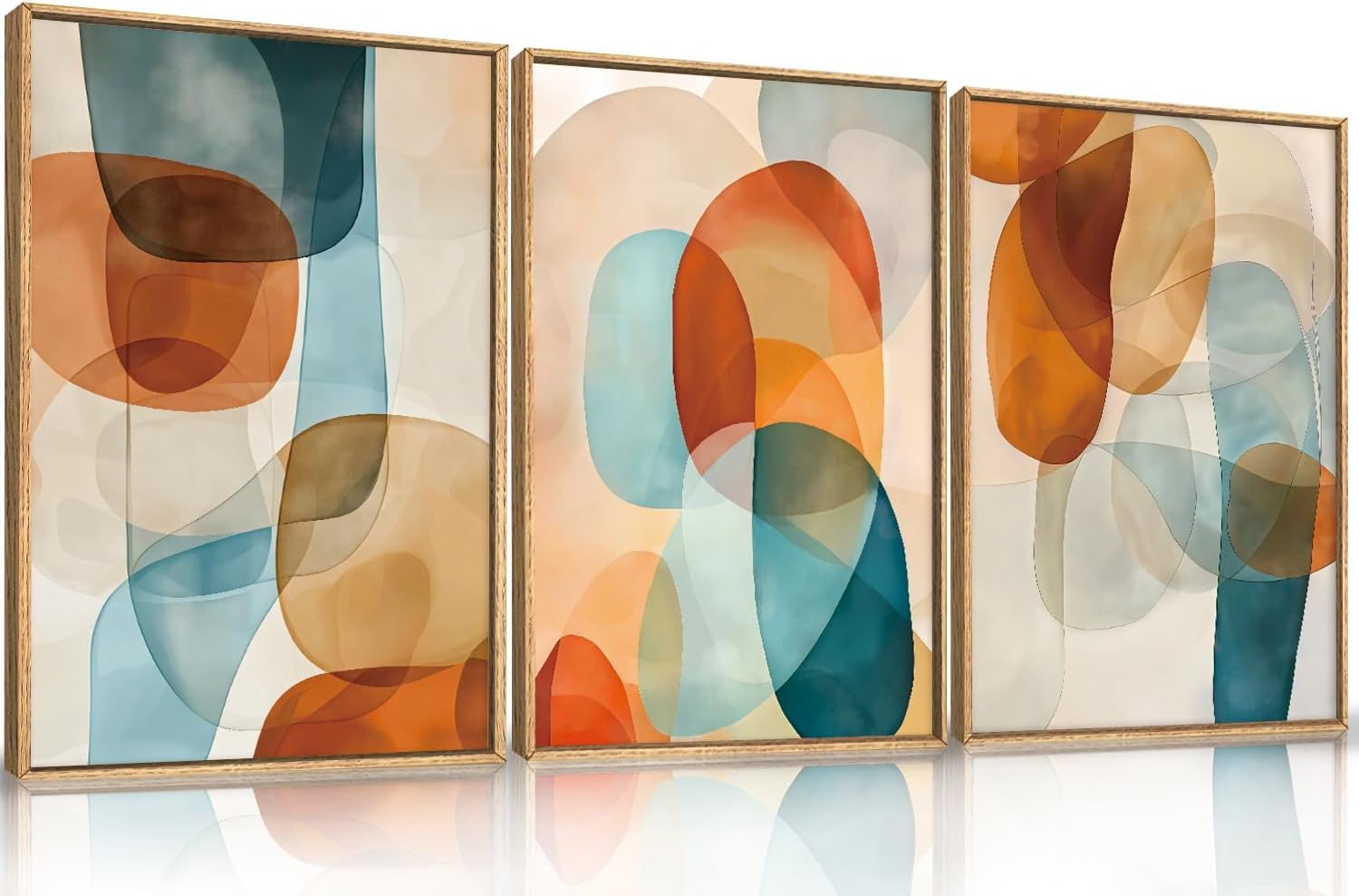 Large Abstract Color Block Framed Canvas Wall Art,Boho Orange and Blue Ovals Wall Decor,Modern Colorful Shape Artwork,Watercolor Geometric Art Print for Living Room,Bedroom,Office- 16"x24"x3 Colorful Abstract Wall Art 16"L x 24"W