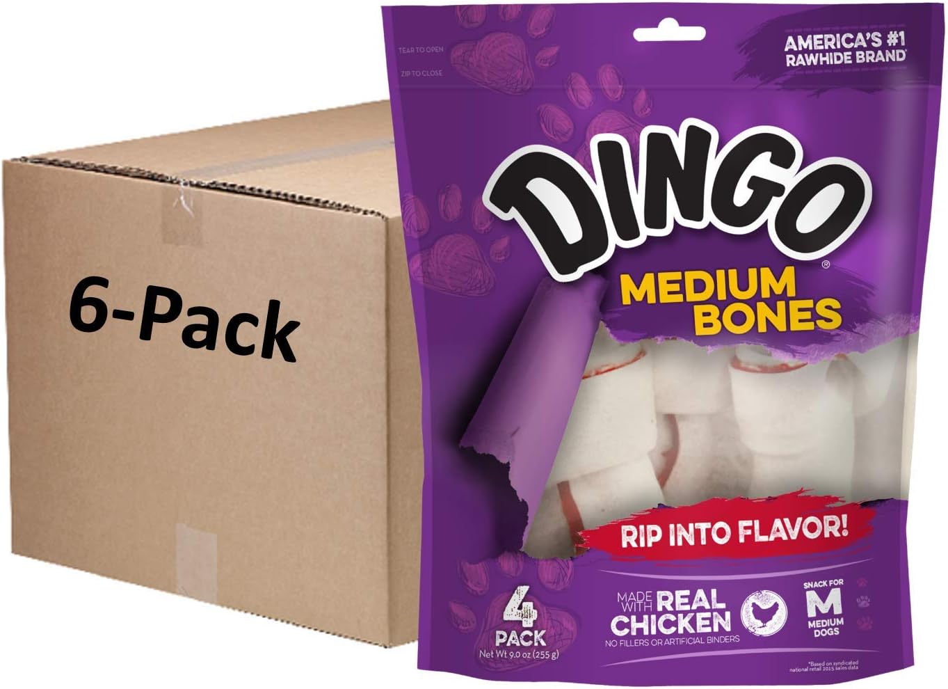 DingoMedium Rawhide Bone Chew For Dogs, 24 Ct