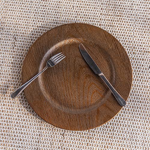 Jrhcgh 13" Round Faux Wooden Charger Plate, Antique Plastic Plate Bulk Wedding,Charger & Service For Dinner Plates,Elegant Decor Place Set Of 6 (3312-03C) #TOP4