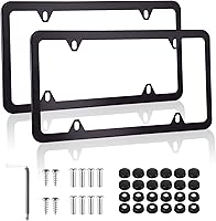 Alpmosn Black Stainless Steel License Plate Frames 2 Pack - Rustproof 4-Hole Holders with Screws, Washers, Caps for US Cars, Trucks & Trailers