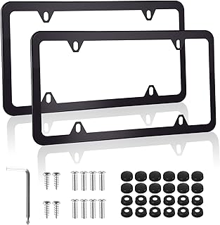 Alpmosn 2PCS Stainless Steel License Plate Frames, 4 Holes Car Licence Plate Covers with