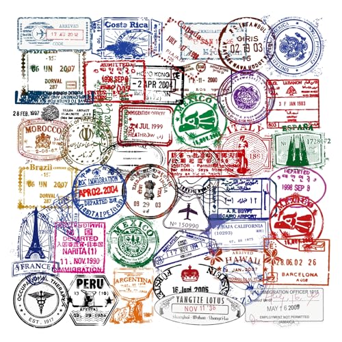 Vintage Poststempel Sticker 50 Stück, Retro Reisen Briefmarken Aufkleber Transparent für Scrapbook Koffer Helm Laptop Wasserflasche