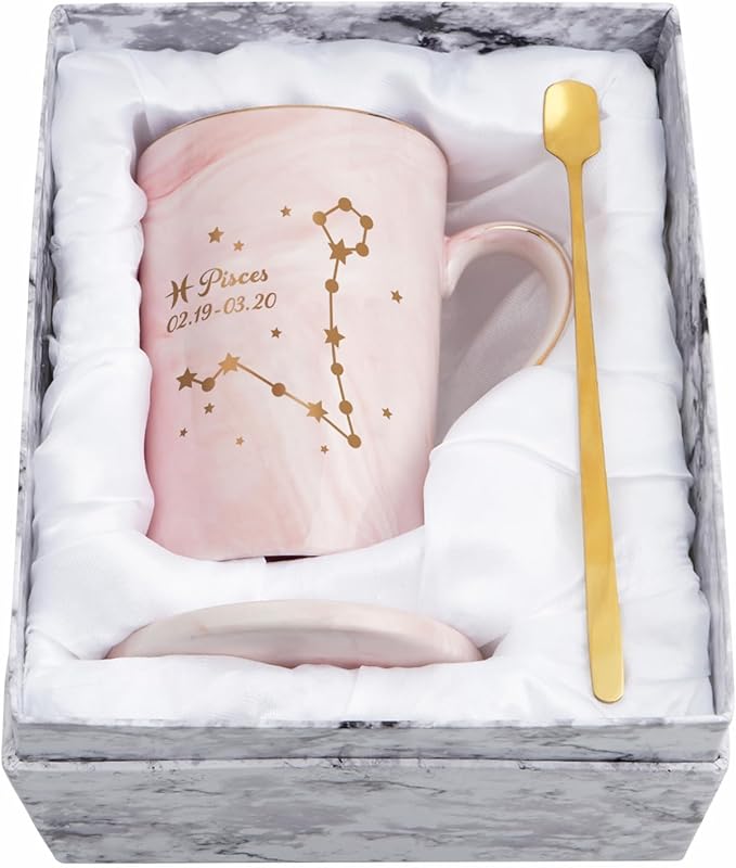 YHRJWN Pisces Gifts for Women, Pisces Constellation Mug, February March Birthdays Gifts for Women Horoscope Astrology Lovers, Pisces Zodiac Sign gifts for Women Girls, 14 Oz Pink with Gift Box