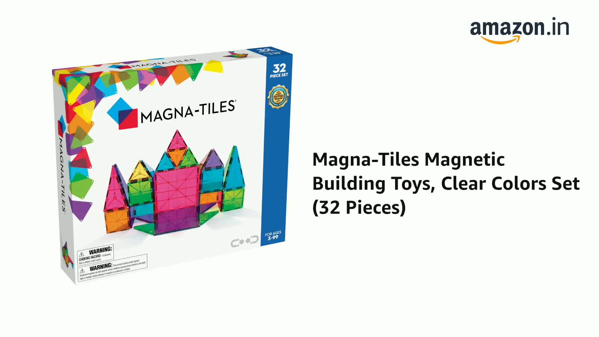 マグナタイルズ 200ピース Magna-Tiles CLEAR COLORS Magna-Tiles Magnetic Building Toys, Clear Colors Set (32