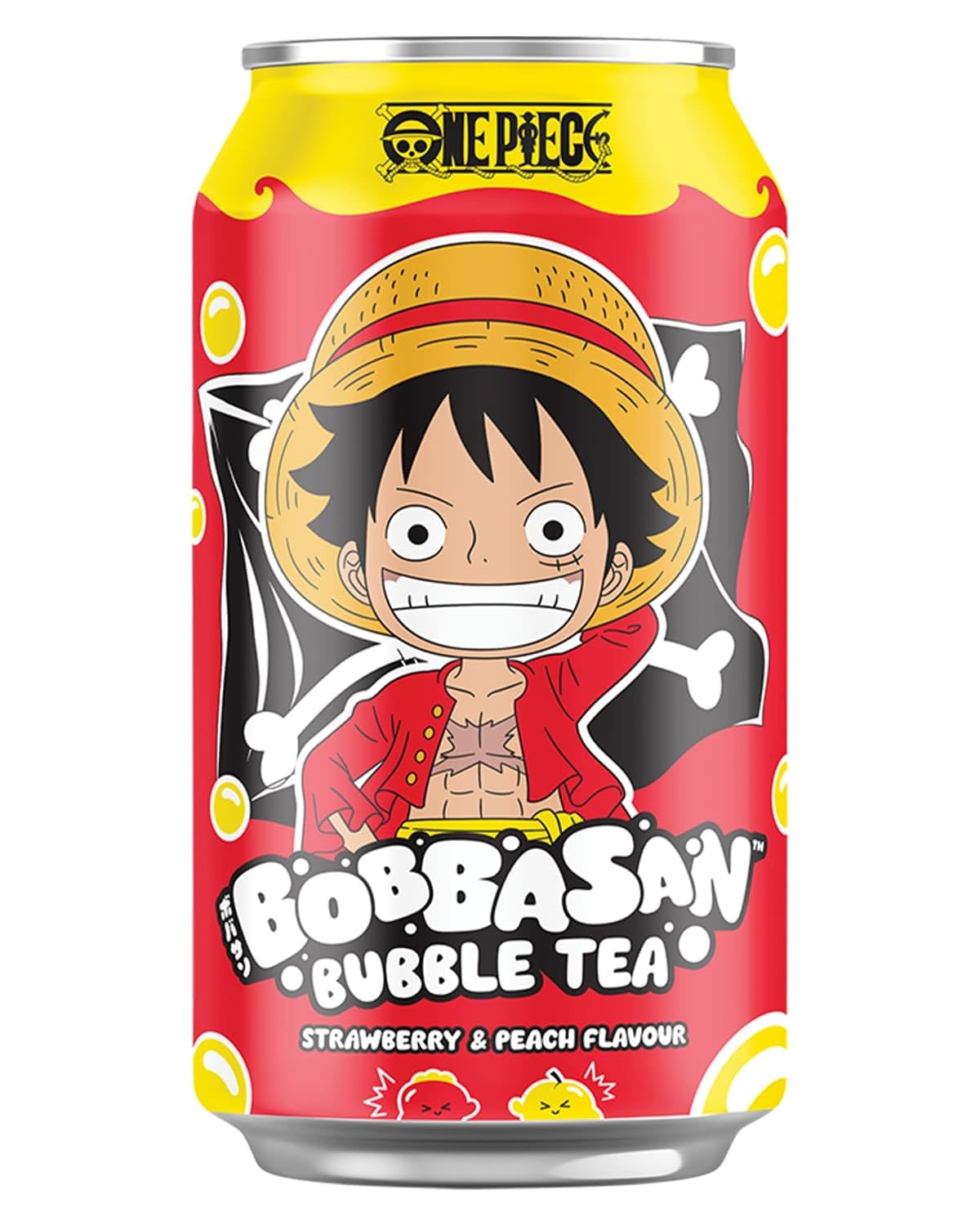BOBBASAN One Piece Bubble Tea Erdbeere & Pfirsich – Offiziell lizenziert – Erfrischender Bubble‑Tea mit Tapioka-Perlen - im Luffy Design – 1 x 320 ml