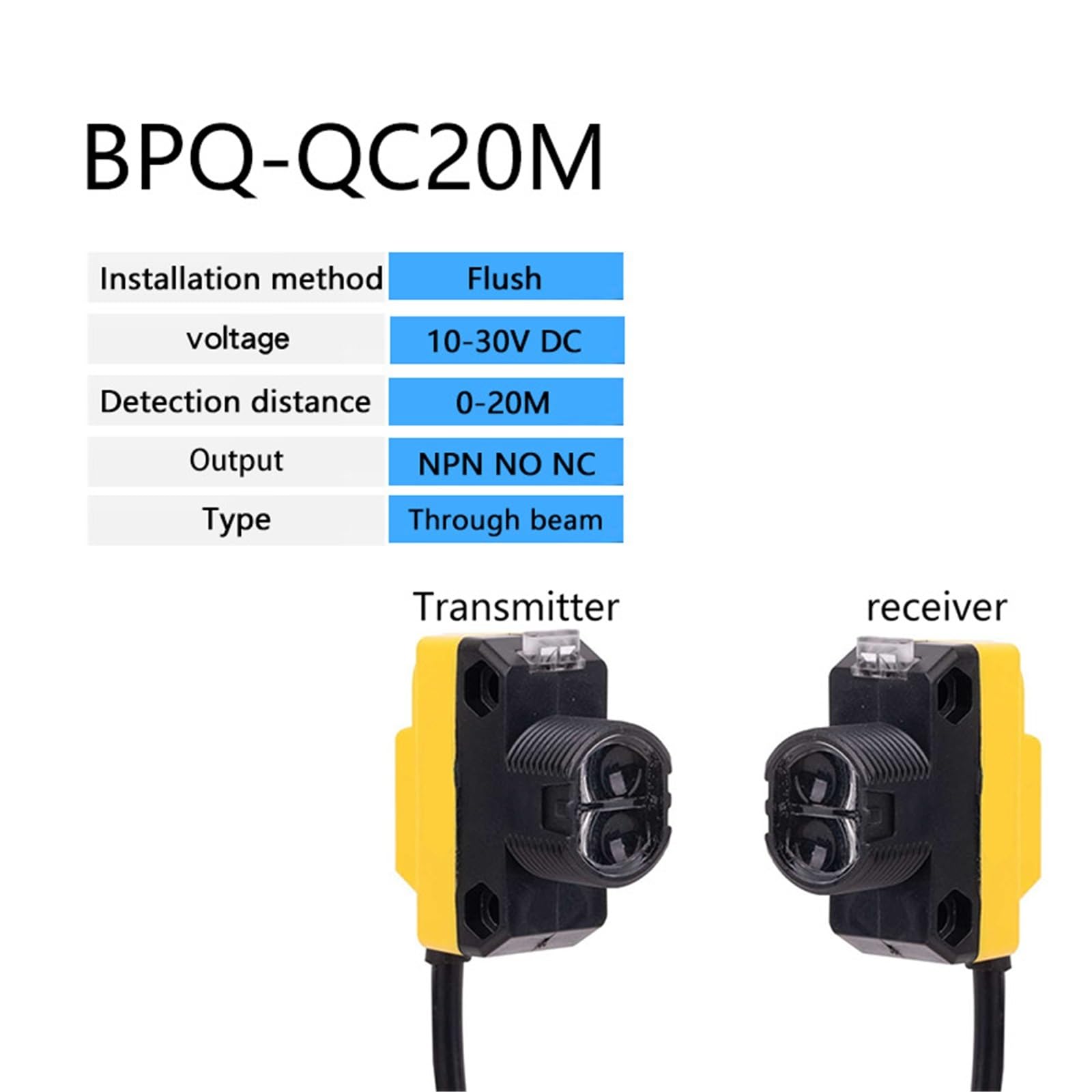 QS18 Typ Lichtschrankensensor 12 bis 24 V DC Erfassungsbereich 20 m Näherungsschaltersensor(20M NPN)