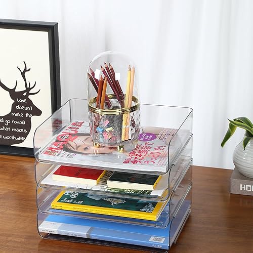 Miniatura 9 de Bandejas de papel apilables A4 de 3 niveles, soporte para archivos de escritorio de oficina, organizador de documentos y cartas (3 niveles,