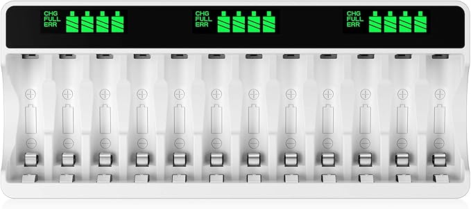 HiQuick 12 Slots LCD Battery Charger for AA & AAA Rechargeable Batteries, Type C Input(5V 2A), Battery Detection Technology