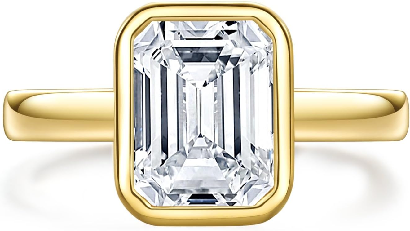 Moissanite Bezel Set Engagement Rings 3CT Round/Cushion/Heart/Oval Cut D Color VVS1 S925 Sterling Silver Wedding Promise Rings for Women with Certificate Elegant Gift Packed