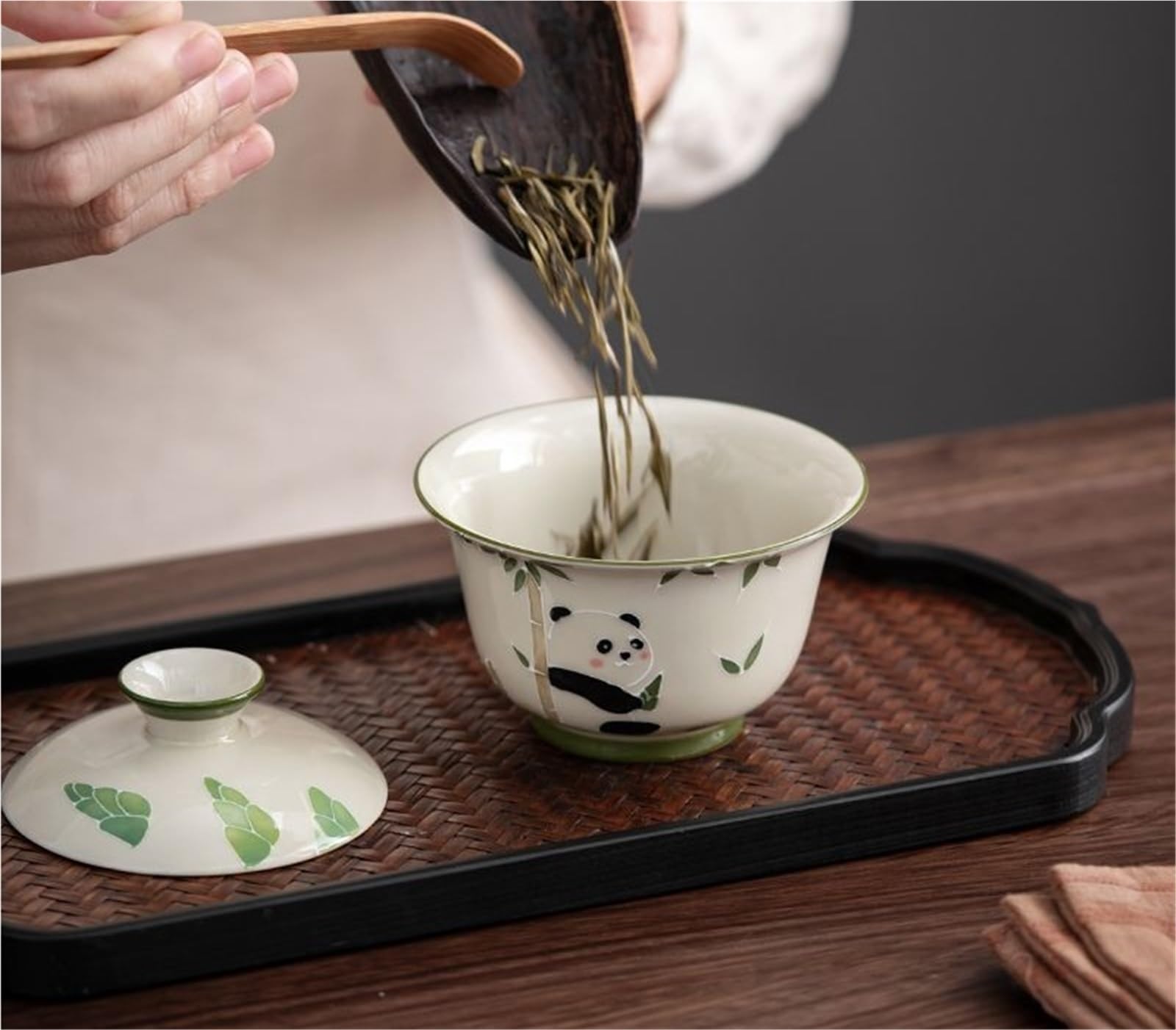 136 ml roślina popiół pokrywa miska ręcznie malowana ulga urocza panda herbata Tureen starożytny Gaiwan zaparzacz do herbaty kawiarnie kolekcja Teaware
