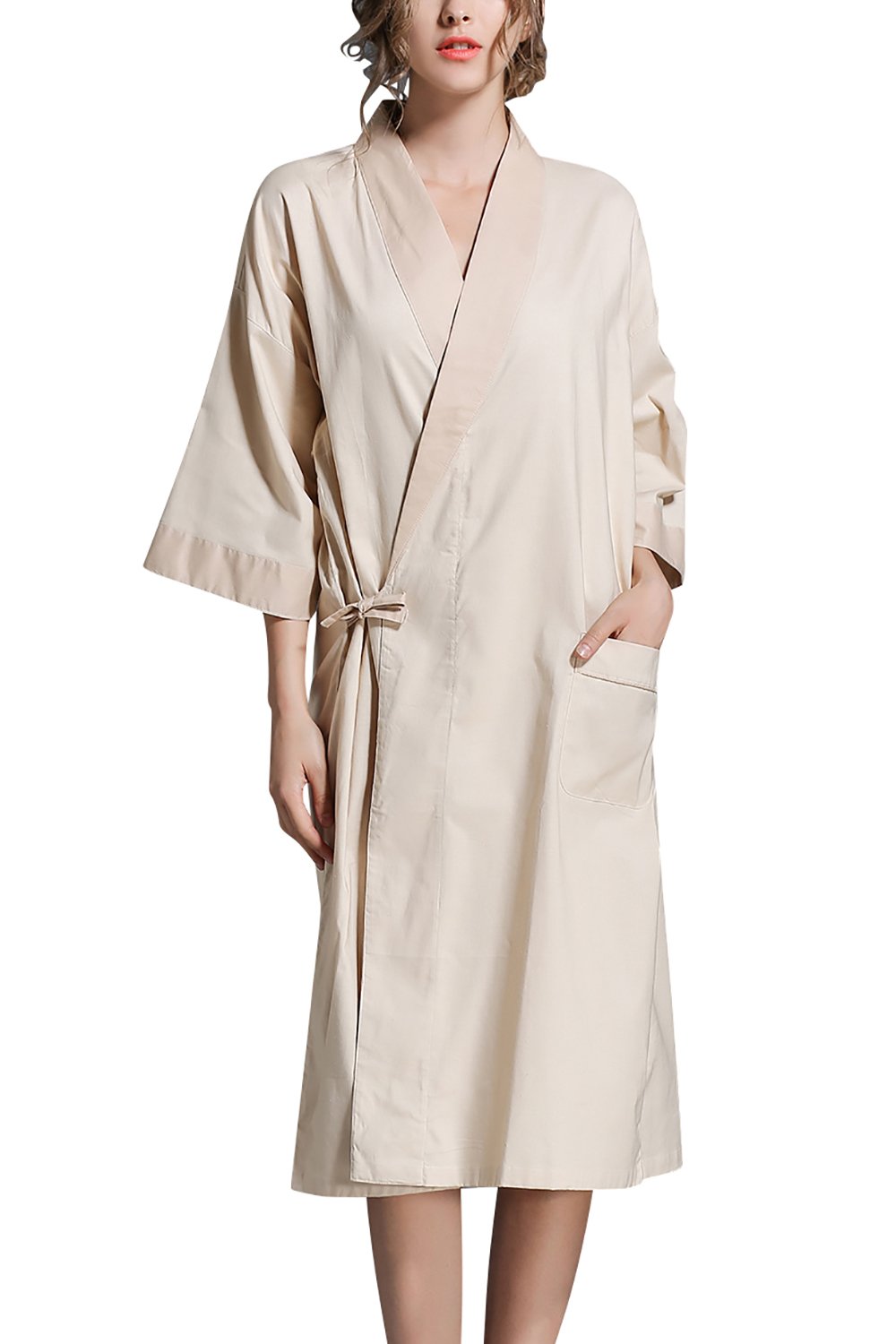 Dolamen Unisex Women's Men’s Dressing Gown Kimono, Linen Long Bathrobe Bridesmaid Wedding Nightwear Sleepwear Bust 130cm,51.18 inch, Large Size for Everyone