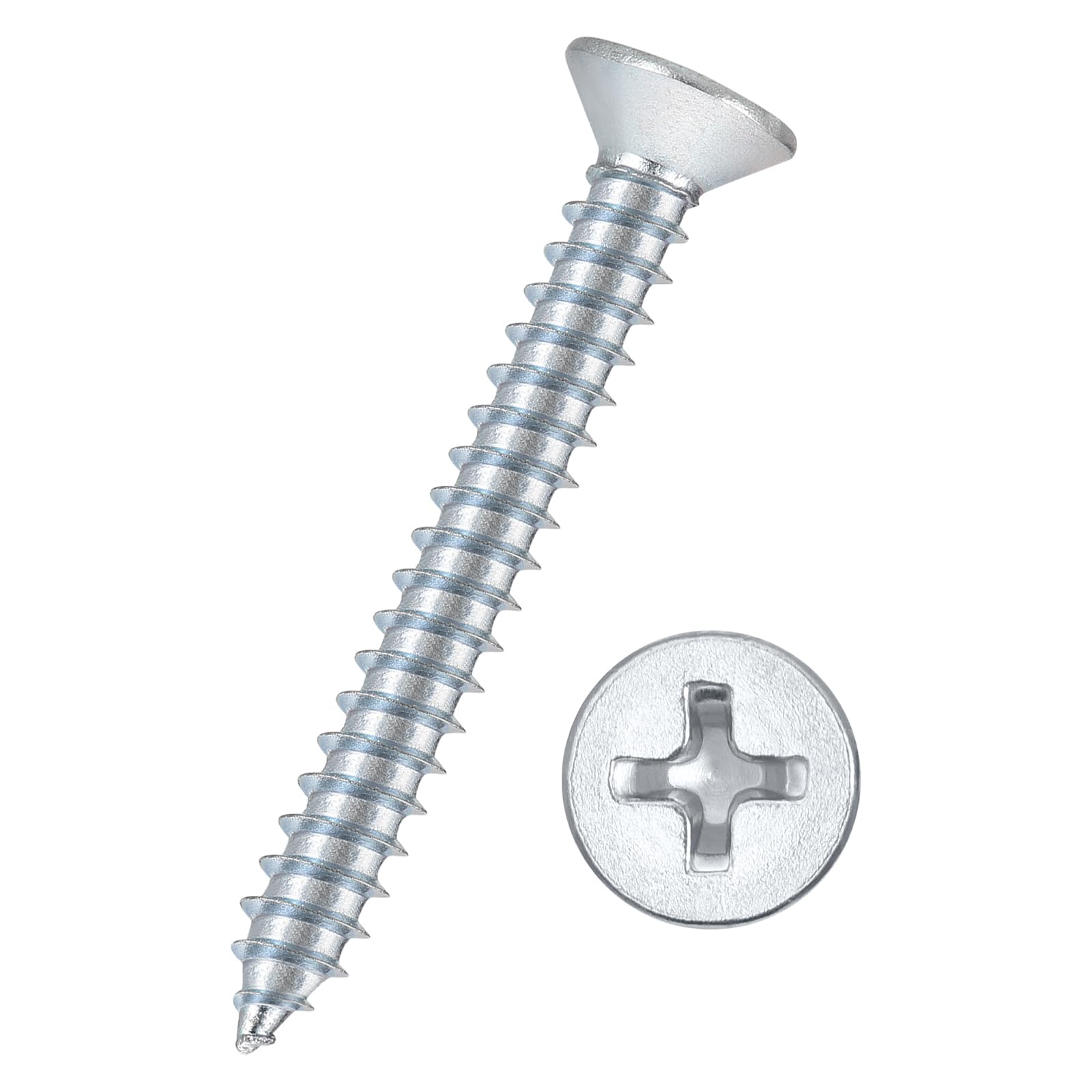 Kozelo 100pcs Phillips Flat Head Wood Screws - [#10x1-1/2"] Carbon Steel Countersunk Self Tapping Screws for Furniture Assembly, Interior Trim, Outdoor Construction, Bluish-white — image 1