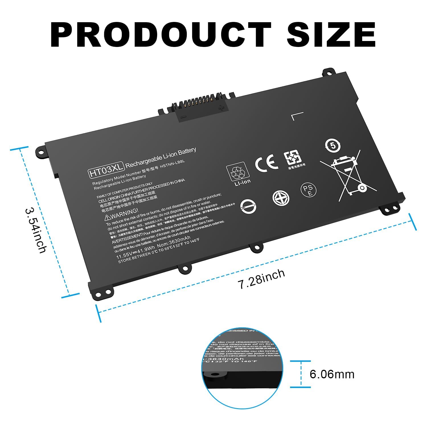 HT03XL L11119-855 Batteria per laptop HP Pavilion 14-CE 14-CF 14-CK 14-CM 14-DH 14-DK 14-DF 14-MA 14Q-CS 14Q-CY 15-CS 15-DQ 15-DA 15-DB 15-CW 17-BY 17-CA HP 240 245 250 255 G7 340 348 G5